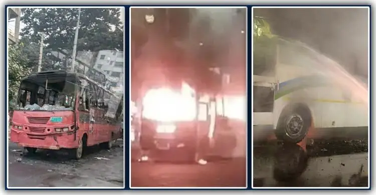 Three buses and a private car caught fire in Dhaka